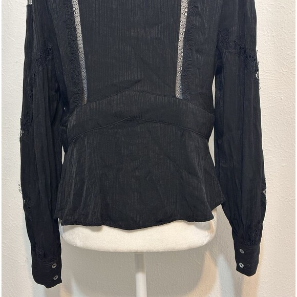 IRO Paris Size 40 US 8 Black Lace Pleated Crepe The Chine Blouse Boho Minimalist - Picture 12 of 16